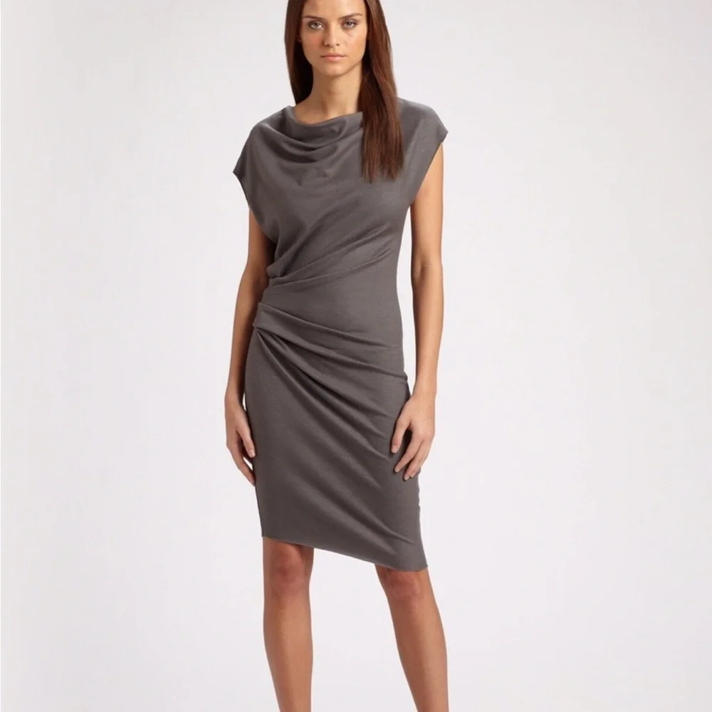 HELMUT LANG Women’s Dark Gray Cowl Neck Cap Sleeve Draped Maxi Dress Size L - Picture 8 of 8